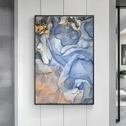 THE HANDMADE FLAIR Grey & Blue Marble Effect Canvas Painting Wall Art-picture-25
