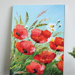 Art Street Blue & Green Poppins Floral and Botanical Canvas Painting Wall Art-image-2
