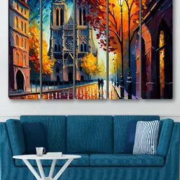 SAF Blue & Orange 5 Pieces Church Synthetic Wood Wall Paintings-picture-14