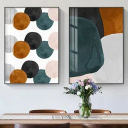 THE HANDMADE FLAIR White & Brown 2 Pieces Abstract Printed Wooden Wall Art-picture-10