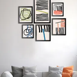 999Store White & Black 6 Pieces Color Line Modern Painting Wall Art-picture-20