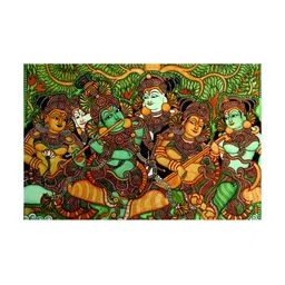 Inephos Green & Brown Canvas Kerala Mural Painting Wall Art-picture-13
