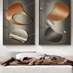 THE HANDMADE FLAIR Grey & Brown 2 Pieces Abstract Arc & Curved Elements Wall Arts-picture-19