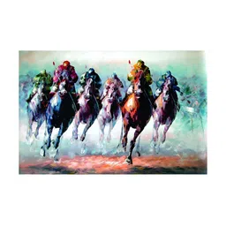 Inephos Blue & Brown Canvas Horse Racing Painting Wall Art-picture-13