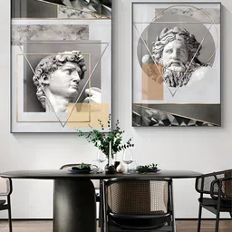 THE HANDMADE FLAIR Grey & Black 2Pcs Modern Abstract Geometry Renaissance Painting WallArt-picture-38