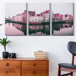 999Store Set of 3 Grey & Pink City View Painting Canvas Wall Art-picture-39