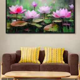 999Store Pink & Green Lotus Printed Canvas Wall Painting-picture-10