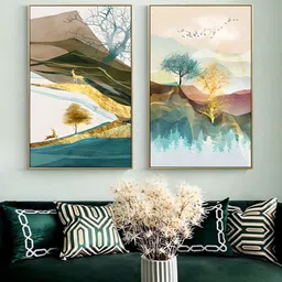 THE HANDMADE FLAIR Beige & Blue 2 Piece Wooden Nordic Landscape Wall Art-picture-24