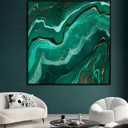 THE HANDMADE FLAIR Green & Black Modern Abstract Liquid Marble Wall Art-image-18