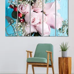 999Store Blue & Pink Set Of 5 Pink Roses Printed Wall Art-picture-35