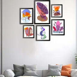 999Store White & Purple 6 Pieces Flower With Leaf Wall Art-image-53