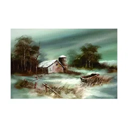 Inephos Brown & White Canvas Village Scene Painting Wall Art-image-81