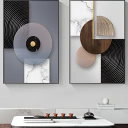 THE HANDMADE FLAIR 2 Pcs Grey & Brown Geometric Framed Painting Wall Art-image-78