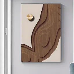 THE HANDMADE FLAIR Beige & Brown 1 Piece Wood Abstract Sun Moon Painting Wall Arts-picture-24