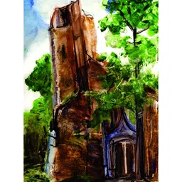 Inephos Green & Brown Canvas Church Painting Wall Art-picture-32