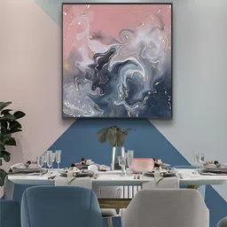 THE HANDMADE FLAIR Pink & Grey Abstract Liquid Marble Canvas Wall Art-picture-38