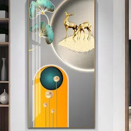 THE HANDMADE FLAIR Grey & Gold Toned Deer Geometrical Landscape Abstract Wall Art-image-77