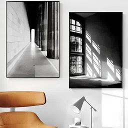 THE HANDMADE FLAIR Black & White 2 Pieces Modern Abstract Architectural Style Wall arts-image-62