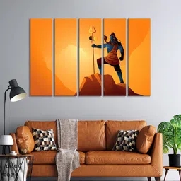 999Store Set Of 5 Orange Lord Shiva Beautiful Art Hindu God Mahadev Pooja Wall Paintings-picture-11