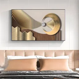 THE HANDMADE FLAIR Gold Toned Modern Abstract Sun Moon Wall Art-image-0