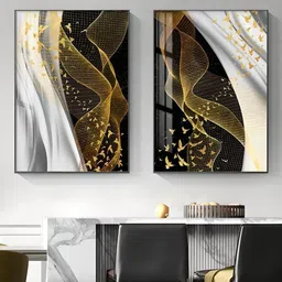 THE HANDMADE FLAIR Black & White 2 Pieces Modern Abstract Birds Flowing Wall Arts-picture-23