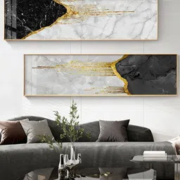 THE HANDMADE FLAIR Black & White 2 Pieces Wooden Marble Wall Art-picture-29