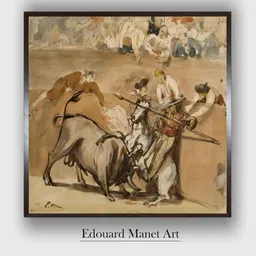 The Art House Beige & Black Bullfight Wooden Framed Painting Wall Art-image-23