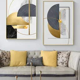 THE HANDMADE FLAIR 2 Pcs White & Gold-Toned Geometric Framed Painting Wall Art-image-63