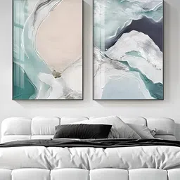 THE HANDMADE FLAIR Teal & Peach 2 Piece Wooden Beach Ocean Painting Wall Arts-image-2