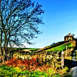 Inephos Blue & Green Canvas Farm Scene Painting Wall Arts-picture-34