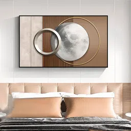 THE HANDMADE FLAIR Brown & Off-White Wooden Abstract Sun Moon Painting Wall Art-picture-30