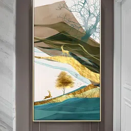THE HANDMADE FLAIR Gold Toned Realm Of The Golden Stag Abstract Nordic Landscape Wall Art-image-45
