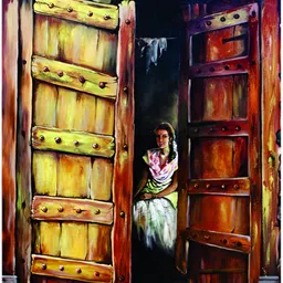 Inephos Brown & Cream Colored Lady In Village Printed Canvas Wall Painting-image-74