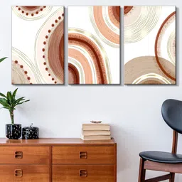 999Store Set Of 3 White & Brown Modern Abstract Art Painting Framed Canvas Wall Art-image-20