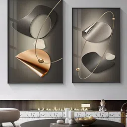 THE HANDMADE FLAIR 2 Pcs Grey & Gold-Toned Arc & Curved Elements Framed Painting Wall Art-picture-17