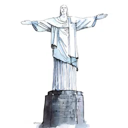 Inephos White & Grey Christ The Redemmer Statue Brazil Illustration Painting Wall Art-picture-33
