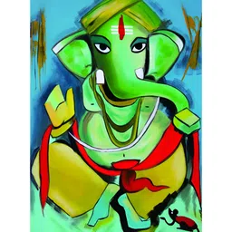 Inephos Green & Blue Canvas Beautiful Lord Ganesha Religious Wall Painting-picture-26