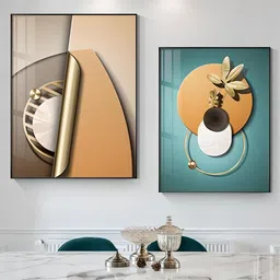 THE HANDMADE FLAIR Beige & Green 2 Pieces Modern Abstract Elements Bohemian Wall Art-image-83