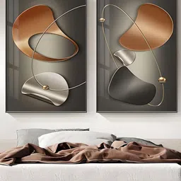 THE HANDMADE FLAIR Grey 2 Pcs Modern Aesthetics Abstract Arc & Curved Elements Wall Art-picture-13