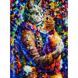 Inephos Purple & Brown Canvas Birds and Animals Cat Hug Wall Paintings-picture-1