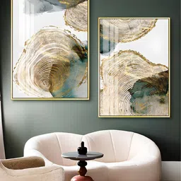 THE HANDMADE FLAIR White Gold Toned 2 Pieces Abstract Wooden Wall Art-picture-12