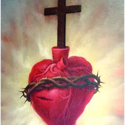 Inephos Red & Beige Sacred Heart Jesus Canvas Religious Painting Wall Arts-image-87