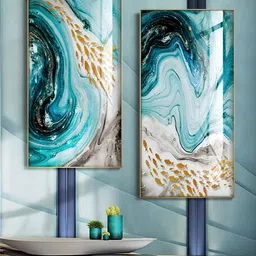 THE HANDMADE FLAIR Blue & Beige 2 Pieces Abstract Wooden Wall Art-image-45