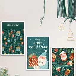SAF Teal Green 3 Pieces Christmas and New year Decorative MDF Wooden Paintings Wall Art-picture-17