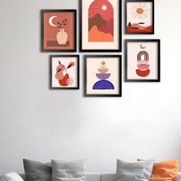 999Store 6-Pcs Cream Boho Art With Sun Moon Flower Pot With Leaf Modern Painting Wall Art-picture-19