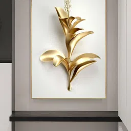 THE HANDMADE FLAIR White & Gold-Toned 1 Piece Wood Golden Leaf  Painting Wall Art-image-30