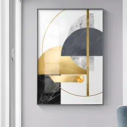 THE HANDMADE FLAIR White & Gold-Toned GeometricFramed Painting Wall Art-image-86