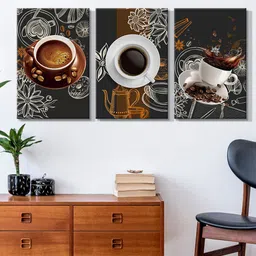 999Store Set Of 3 Brown & White Cup Of Tea Painting Framed Wall Art-image-59