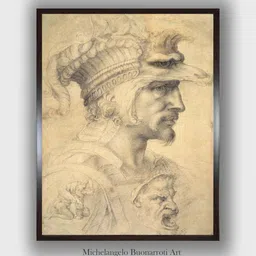 The Art House Beige & Grey Ideal Head of a Warrior Wooden Framed Painting Wall Art-picture-16