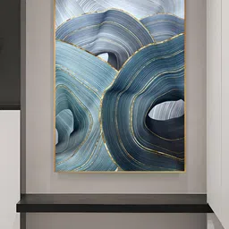 THE HANDMADE FLAIR Blue & Gold-Toned 1 Piece Wood Ribbon Painting Wall Art-picture-35